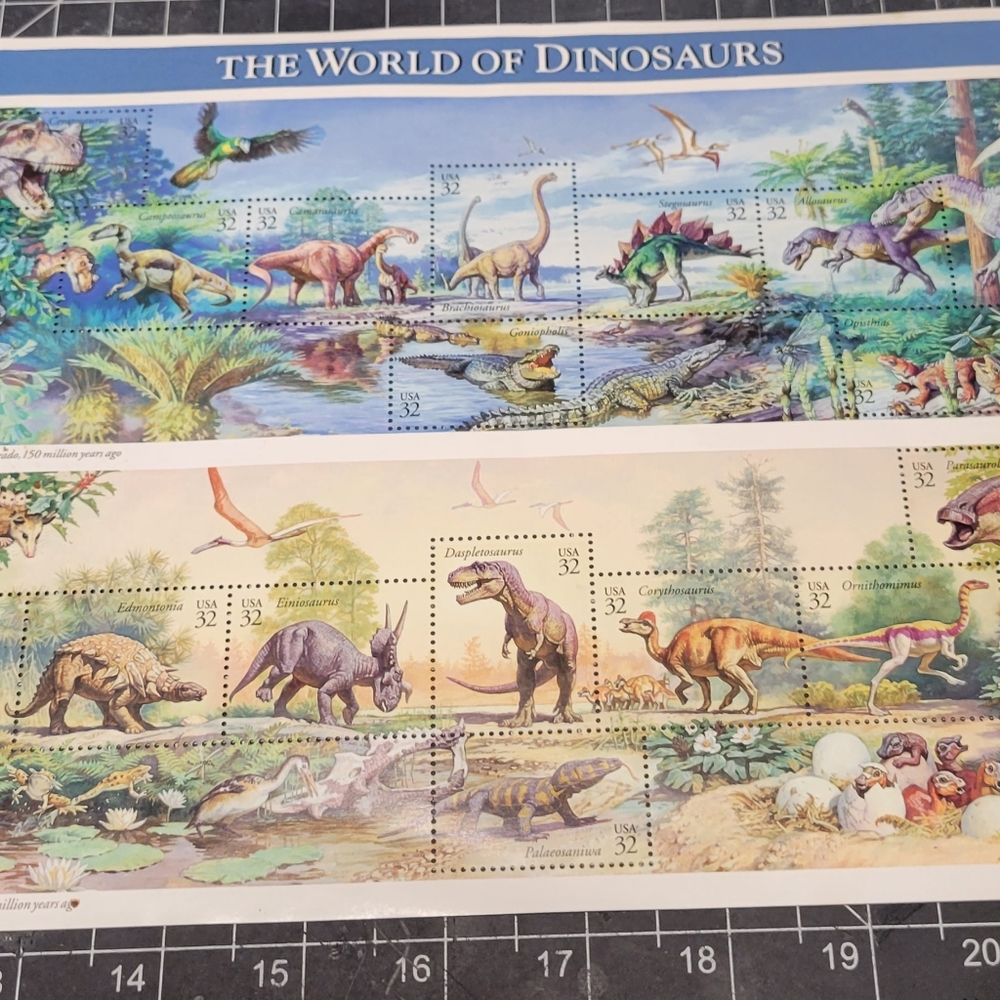 Vintage dinosaur stamps by the post office 32 cents 15 of them